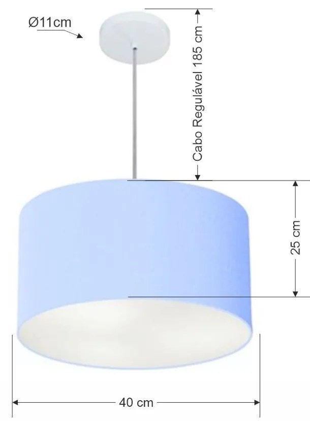 Lustre Pendente Cilíndrico Md-4099 Cúpula em Tecido 40x25cm Azul Bebê - Bivolt