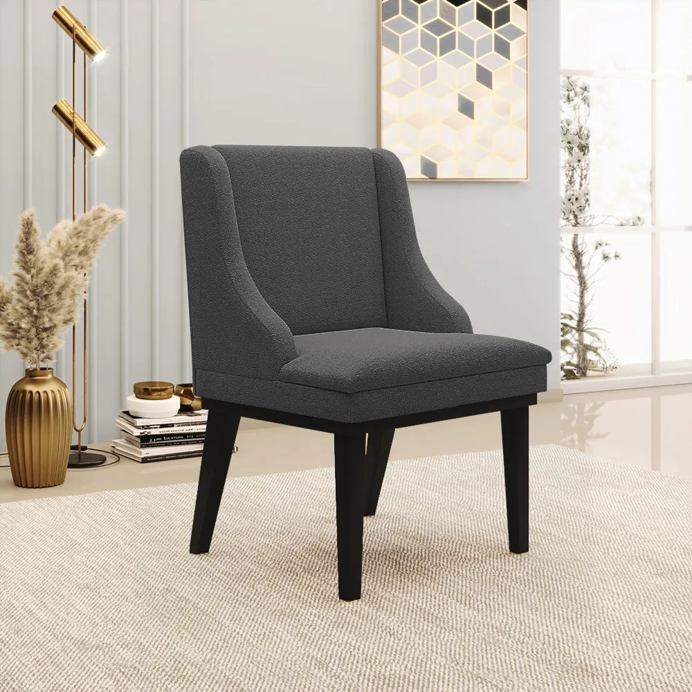 Cadeira Sala de Jantar Base Madeira Preto kit 2 Liz Bouclê D03 - D'Rossi - Grafite