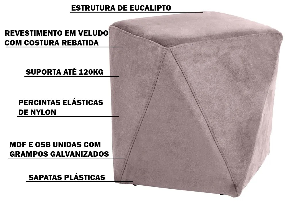 Kit 02 Puffs Decorativo Sala de Estar Blois Veludo Rosê G15 - Gran Belo
