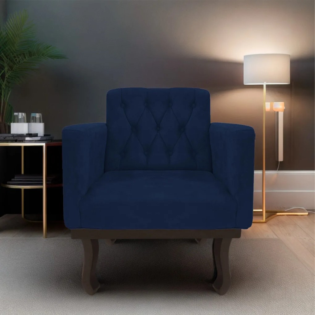 kit 02 Poltronas Classic Pés Luís XV Suede Azul Marinho - ADJ Decor