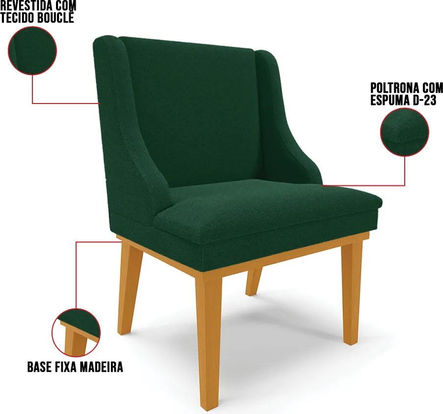 Cadeira Sala de Jantar Base Madeira Castanho Liz Bouclê D03 - D'Rossi - Verde