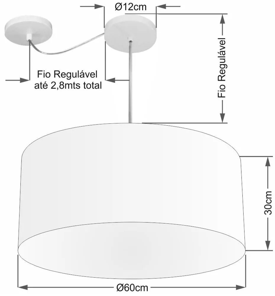 Lustre Pendente Cilíndrico Com Desvio De Centro Md-4168 Cúpula em Tecido 60x30cm Café - Bivolt