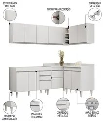 Armário de Cozinha Modulado de Canto 6 Peças CP28 Balcão sem Tampo Bra