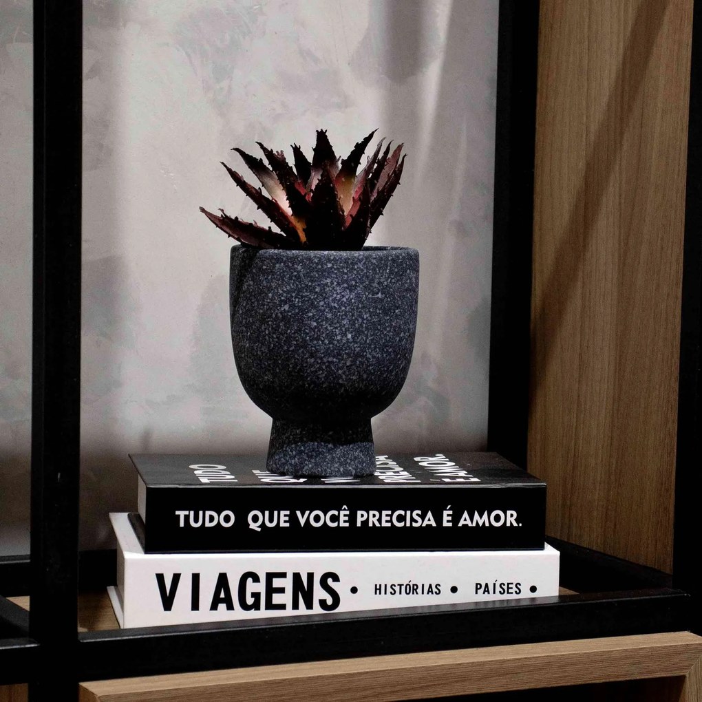 Cachepot Decorativo Em Cerâmica Flocos Preto 14x11 cm M02 - D'Rossi