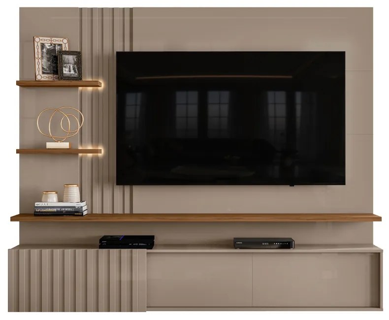 Painel TV 65 Pol 200cm Bancada Suspensa Ripado Mirellin M20 - D'Rossi - Fendi e Naturale