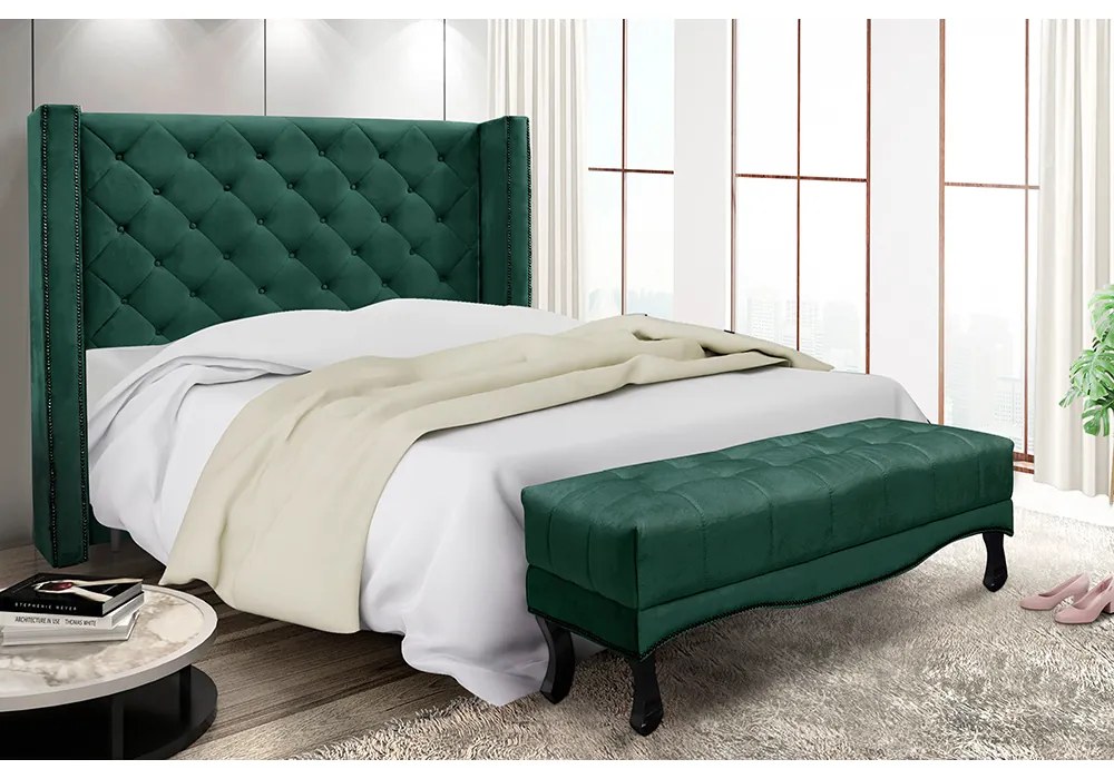 Cabeceira Cama Box King 195cm e Recamier Vicenza Veludo S04 - D'Rossi - Verde