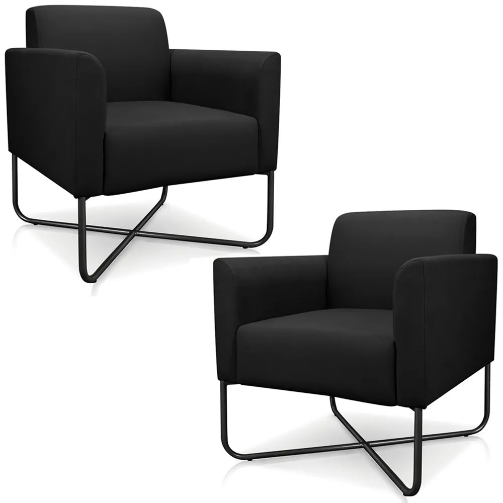 Kit 2 Poltronas Decorativas Isabella Base X Suede Preto G19 - Gran Belo
