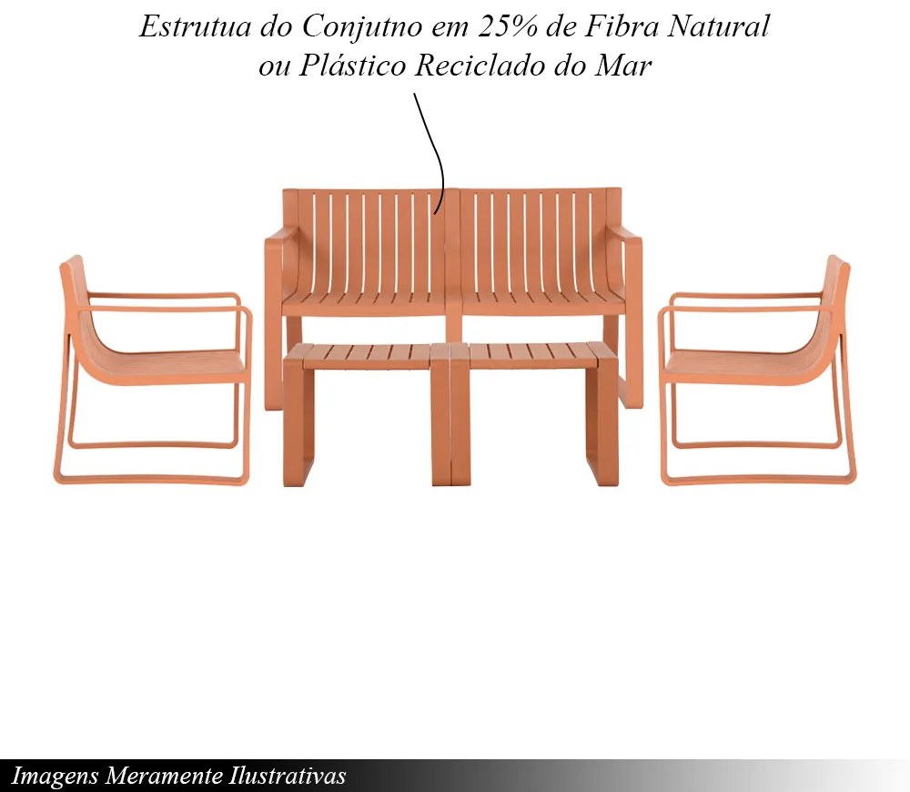 Conjunto 5 Peças Área Externa Bahamas 2 Poltronas 2 Mesas de Centro 1 Sofá 120cm em Fibra Natural Pêssego G56 - Gran Belo