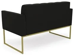 Sofá Namoradeira e 1 Poltrona Base Industrial Dourado Ana Suede Preto