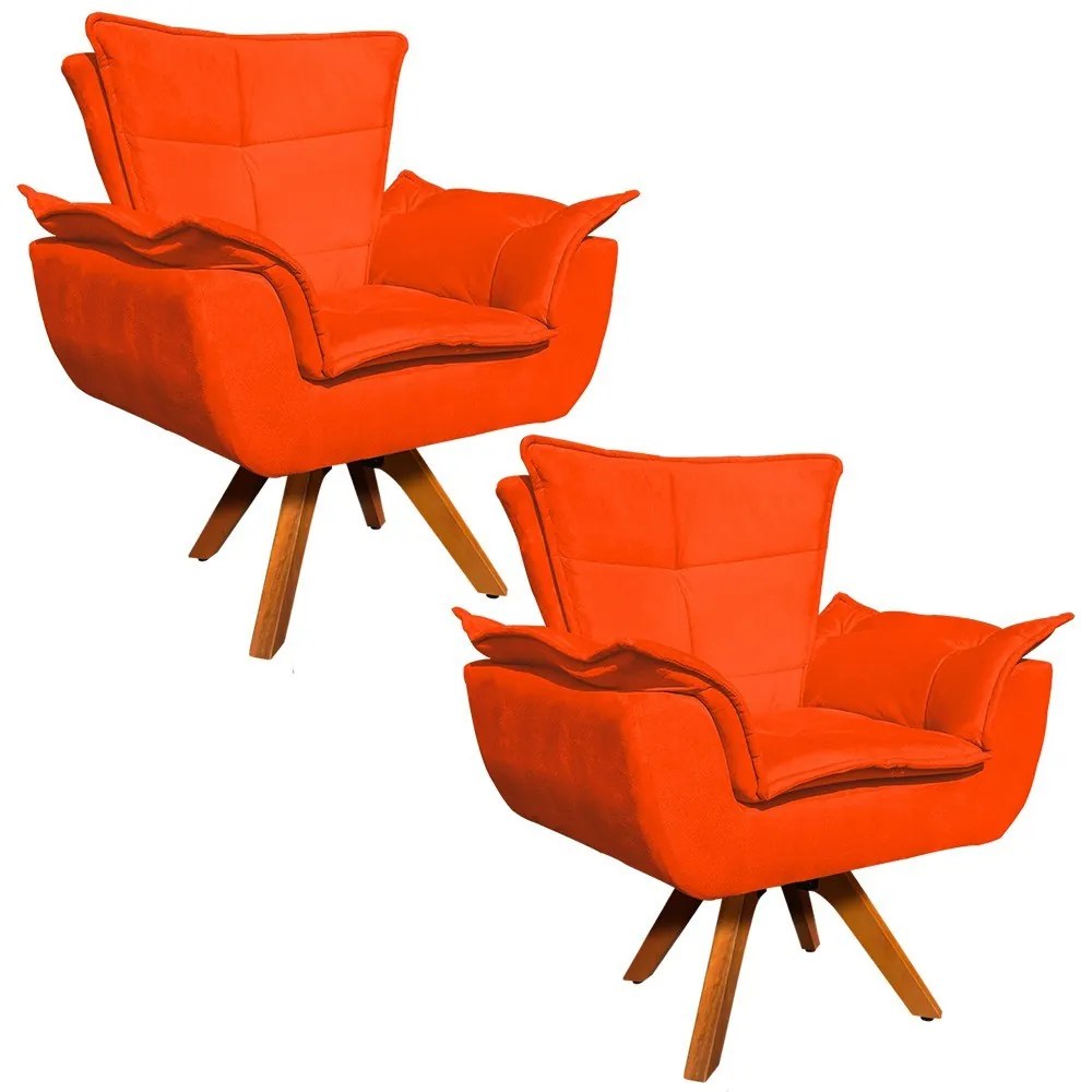 Poltrona Sala de Estar Giratória MM30 Kit 2 Opalla Suede - Laranja