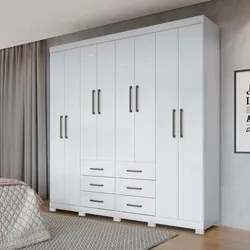 Guarda Roupa Casal 8 Portas 6 Gavetas Liverpool 8.6 New Branco - Santo