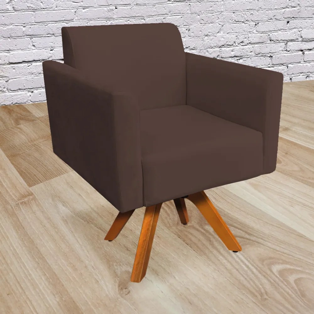 Kit 02 Poltronas Giratória Marisa Suede Marrom Base Madeira MM30
