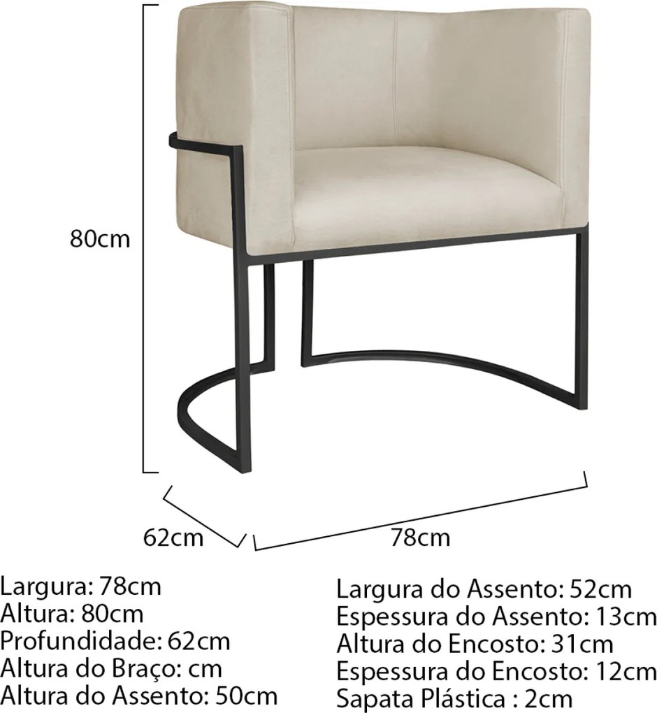 Kit 02 Poltronas Decorativas Luna Base de Ferro Preto Suede