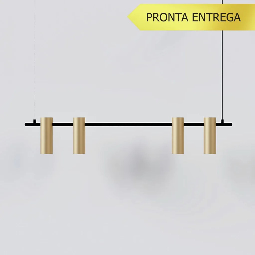 Pendente Tube Transpass Em Par 5,7X16,7X95Cm Alumínio 04Xmr16 - Qimpor... (CHAMPANHE / PRETO)