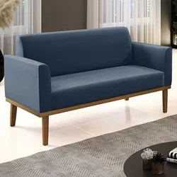 Sofá Namoradeira Base Madeira Castanho Maressa Suede Azul Marinho - Ib