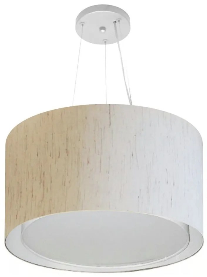 Lustre Pendente Cilíndrico Duplo Md-4299 Cúpula em Tecido 45x30cm Linho Bege - Bivolt