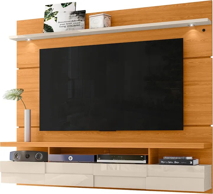 Painel TV 60 Pol 182cm Bancada Suspensa para Sala Quelen Cinamomo/Off White M20 - D'Rossi