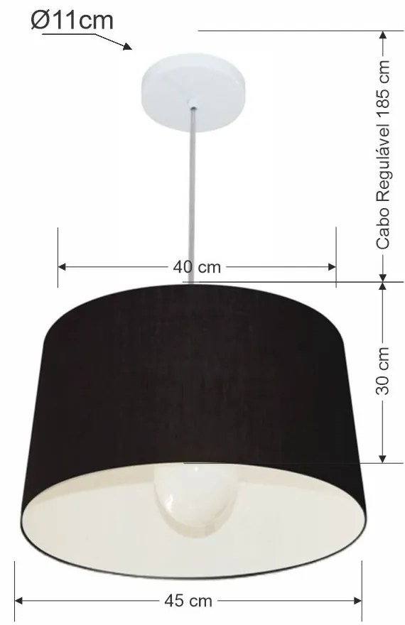 Lustre Pendente Cone Md-4241 Cúpula em Tecido 30/45x40cm Preto - Bivolt