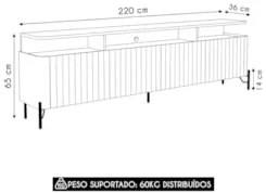 Rack TV 75 Pol 220cm Portas Brise Blen Louro/Luna/Preto I06 - Mpozenat