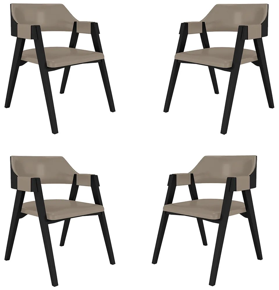 Kit 4 Cadeiras Sala de Jantar e Jogos Carteados Madeira Maciça Poker PU Nude/Preto G42 - Gran Belo