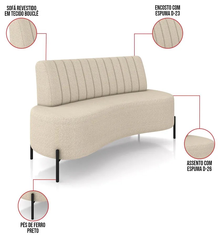 Sofá 2 Lugares Orgânico 135cm Maraú Bouclê K01 - D'Rossi - Creme - Ferro Preto