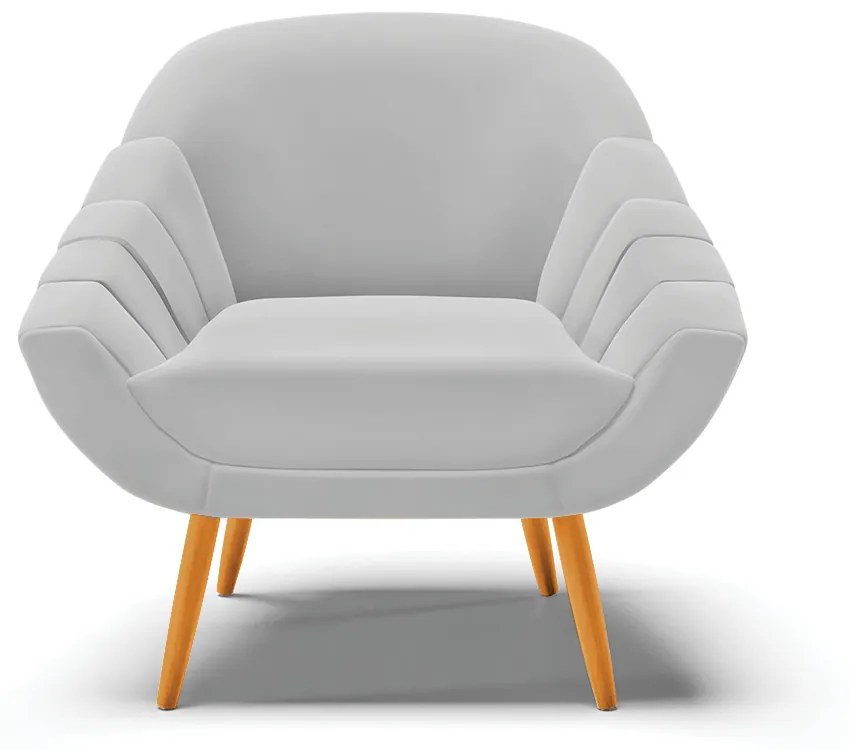 Kit 01 Namoradeira 02 Lugares e 01 Poltrona Giovana Suede Cinza Pés Palito Castanho - Indo Decorar