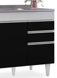 Balcão Gabinete com Pia Inox 120cm Michigan Branco/Preto - Lumil