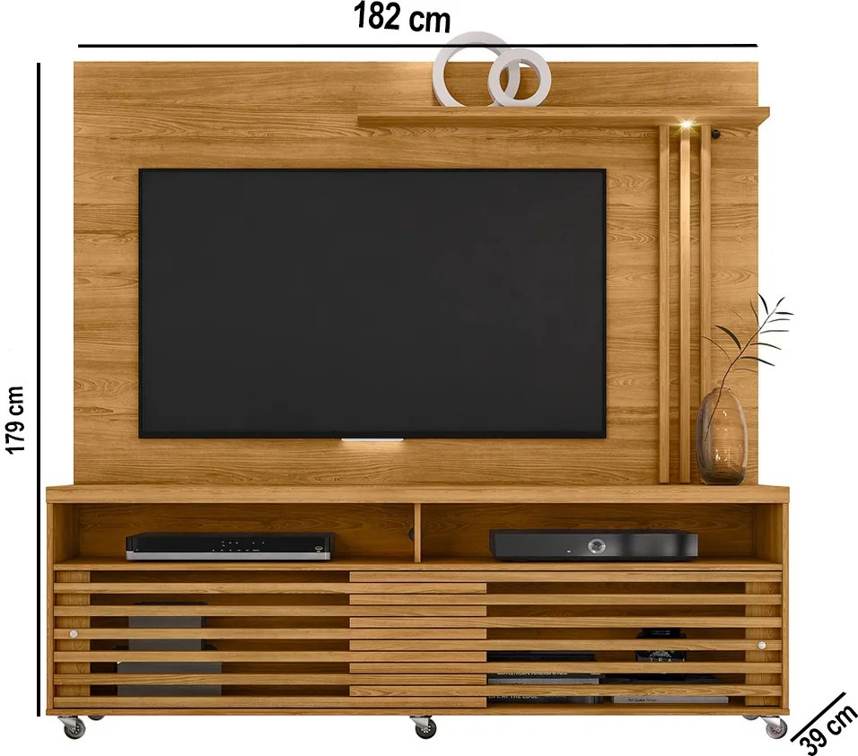 Estante de TV 65 Pol 182cm com Rodízio para Sala Nerion M20 - D'Rossi - Cumaru(fosco)