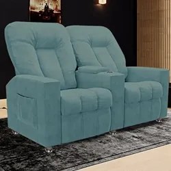 Poltrona Reclinável Para Cinema 2 Lugares Praddo FH9 Veludo Azul Claro
