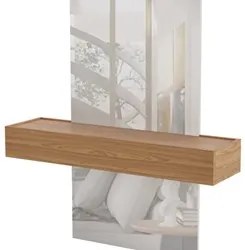 Espelho Decorativo com Bancada Suspensa Faces D01 Freijó/Off White - M