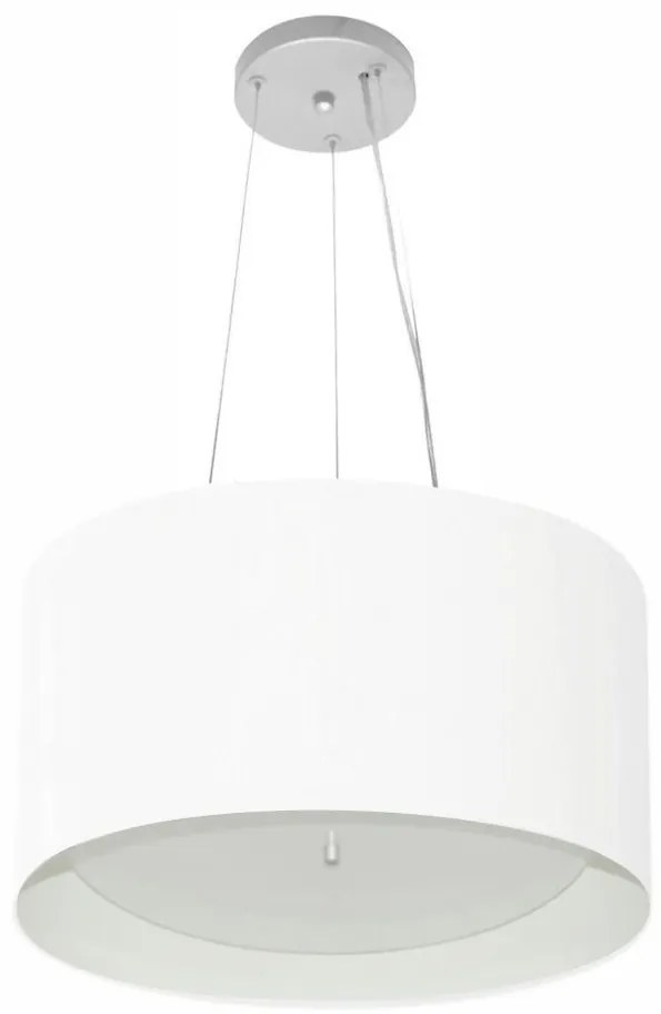 Lustre Pendente Cilíndrico Md-4319 Cúpula em Tecido 40x25cm Branco / Branco - Bivolt