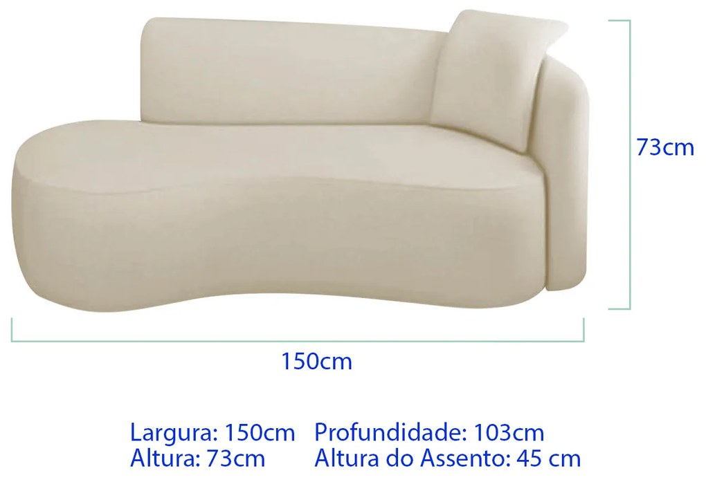 Divã Recamier Suíça Curvo Sala Recepção 150cm Lado Esquerdo Linho