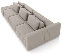 Sofá Ilha e Puff Sala Living 365cm Siesta Z32 Veludo Bege  - Mpozenato