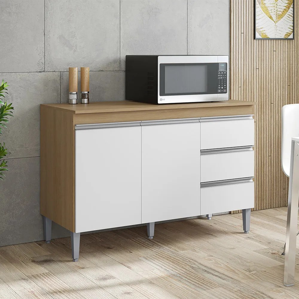 Balcão Cozinha com Tampo 120cm 3 Gavetas Leticia A01 - D'Rossi - Cinza