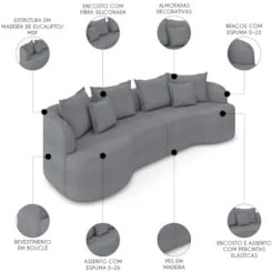 Sofá 3 Lugares 210cm Orgânico Quito Z08 Boucle Grafite - Mpozenato