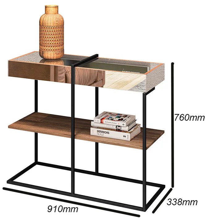 Aparador com Espelho Pés de Metal 91cm Aurora Marrom/Preto - Home Design - Marrom