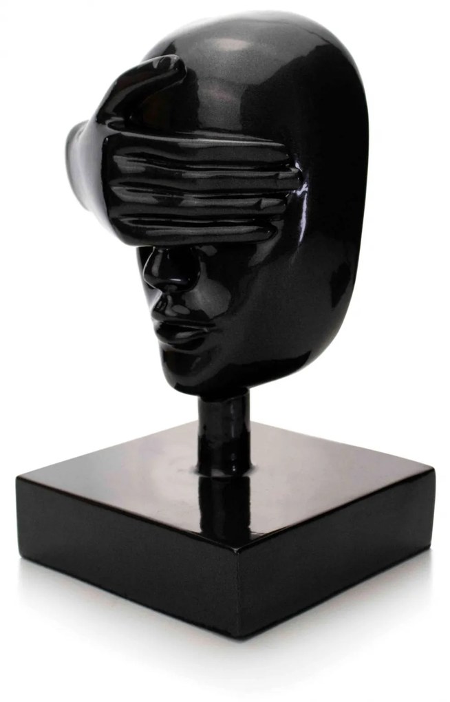 Escultura Decorativa Máscara Rosto Cego Em Cerâmica Grafite 25x15 Cm B02 - D'Rossi