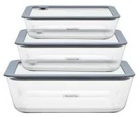 Jogo de Potes de Vidro Tramontina Vittra Retangulares com Tampa Hermética de Silicone