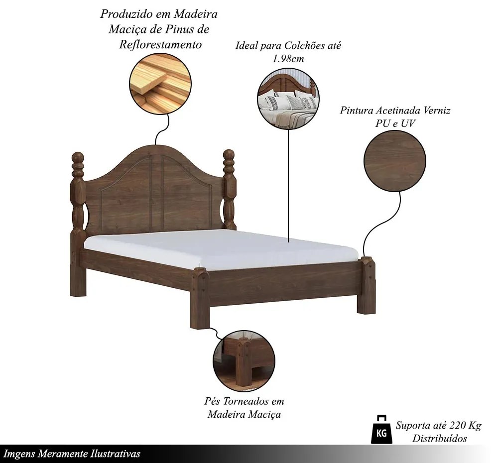 Cama de Casal Queen Size Madeira Maciça Naipe Café G74 - Gran Belo