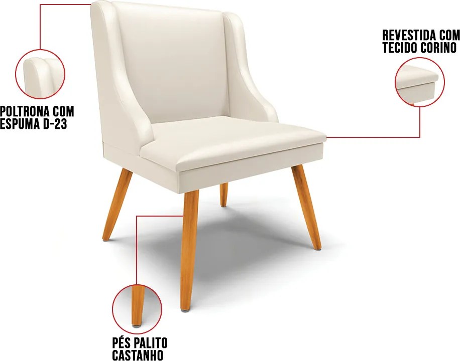 Cadeira de Jantar Liz Corino Bege Pés Palito Castanho D03 - D'Rossi