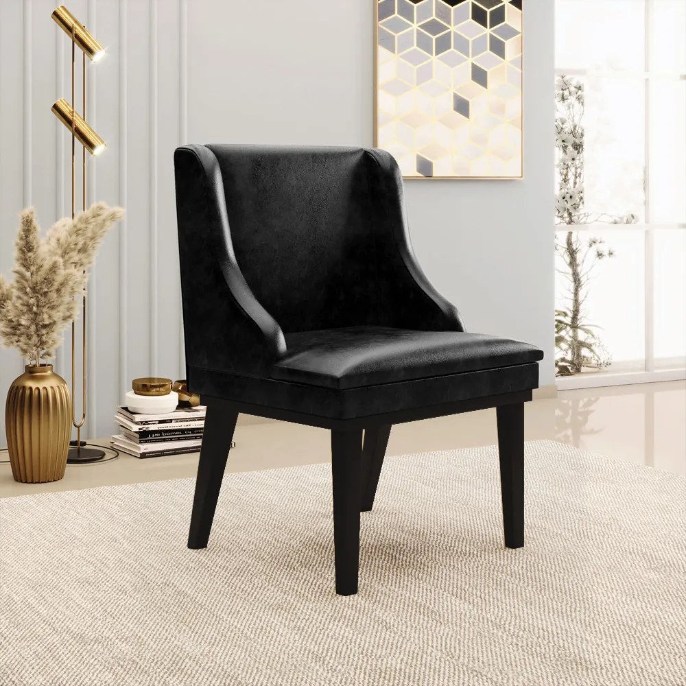 Cadeira Sala Jantar Kit 10 Liz Base Madeira Preto Sintético PU Preto D03 - D'Ross - Preto