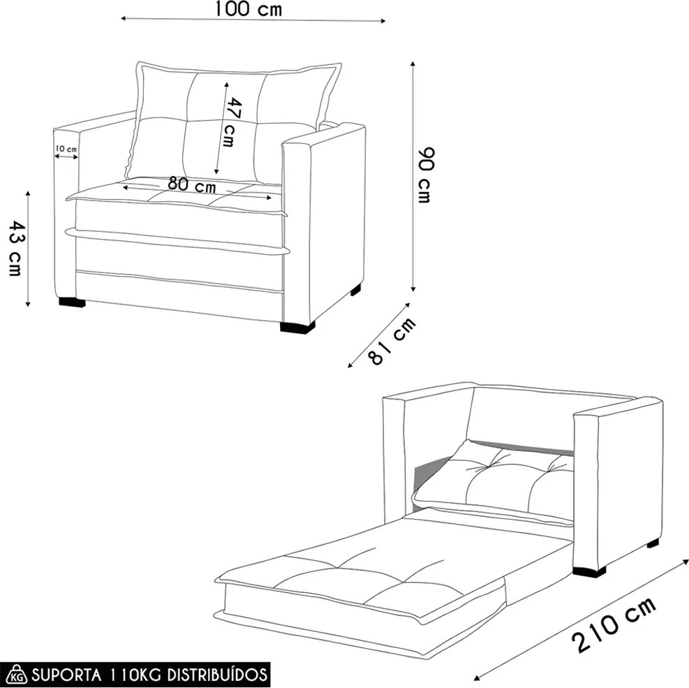 Poltrona Cama Retrátil Solteiro Milenni Veludo B03 - D'Rossi - Marrom Rato