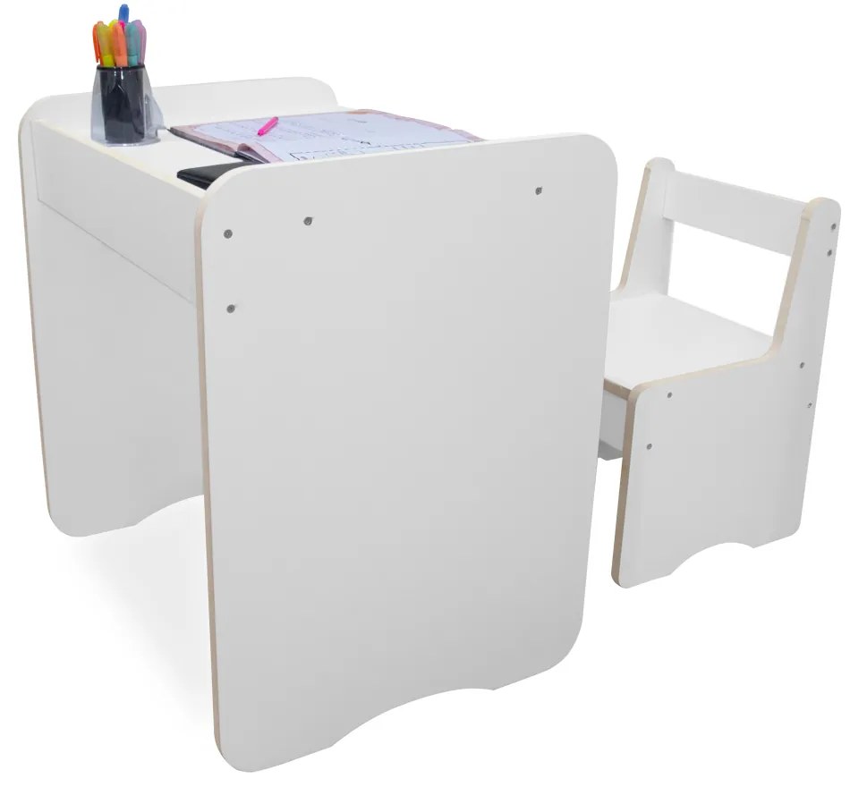 Conjunto Mesa Mesinha E Cadeira Infantil Dora de Madeira MDF Branco