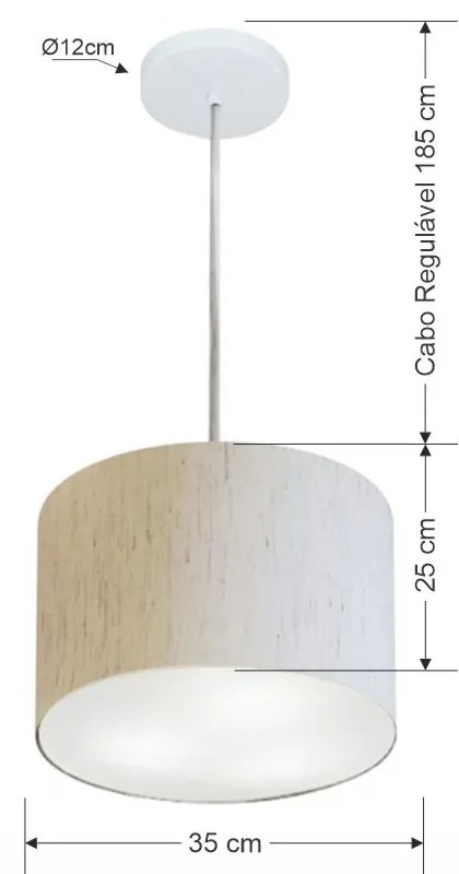 Lustre Pendente Cilíndrico Md-4211 Cúpula em Tecido 35x25cm Linho Bege - Bivolt