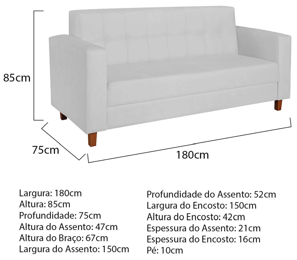 Sofá 2 Lugares Denver Suede Branco - ADJ Decor