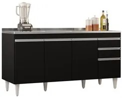 Balcão Gabinete com Pia Inox 160cm Arkansas Preto – Lumil