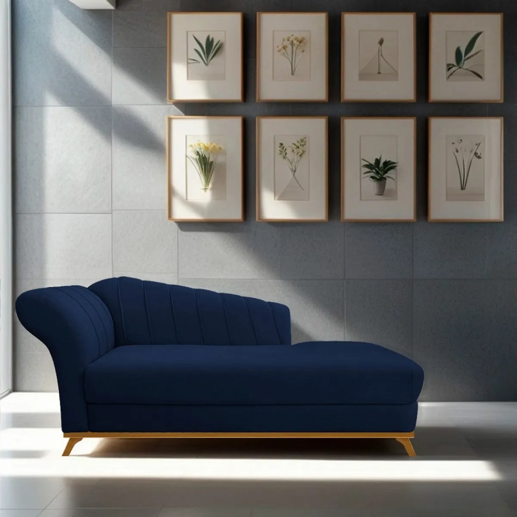 Recamier Vanessa 160cm Lado Direito Suede Azul Marinho - ADJ Decor