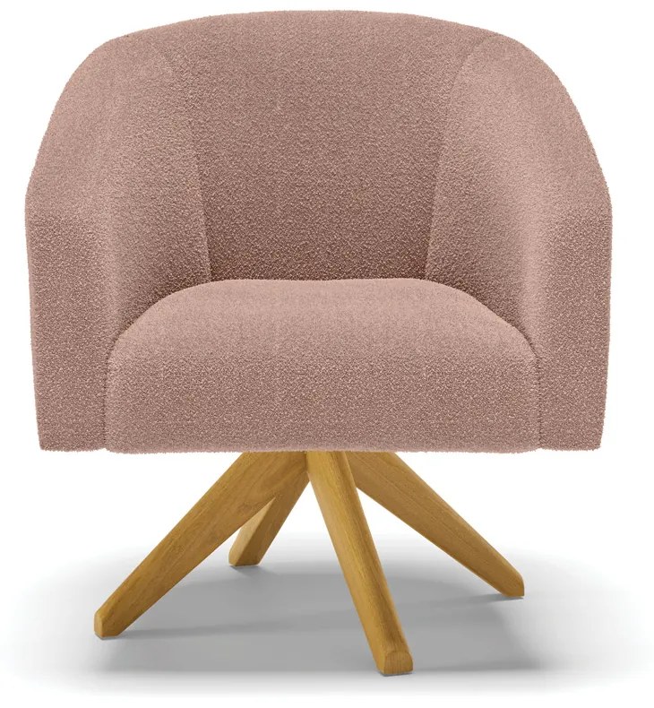 Poltrona Sala Decorativa Giratória Madeira Stella Bouclê D03 - D'Rossi - Rose