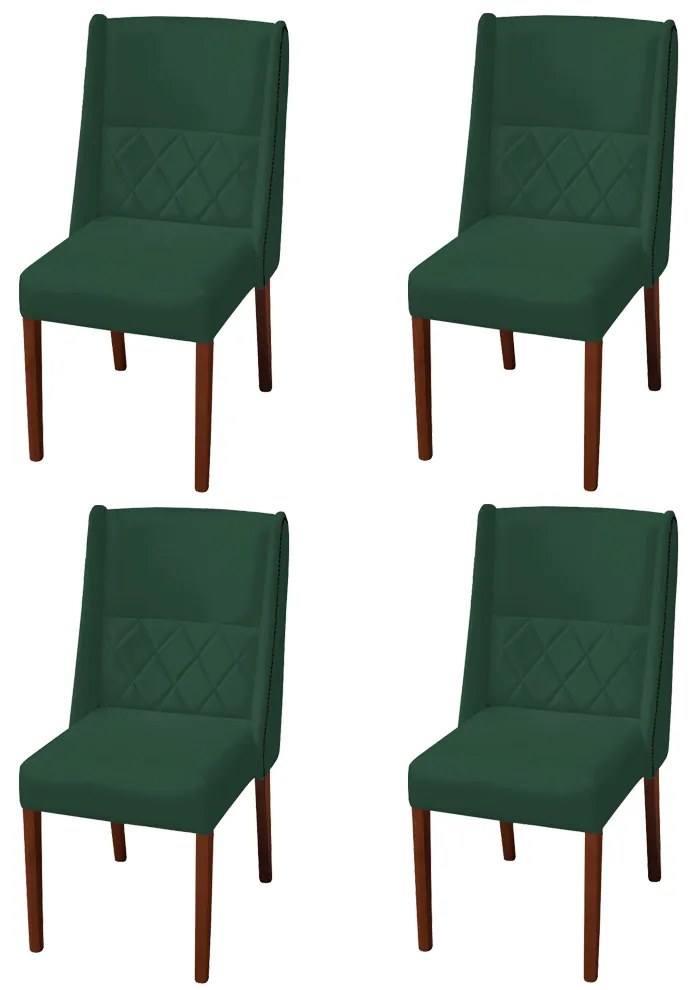 Kit 4 Cadeiras de Jantar Lecce Veludo Verde Bandeira