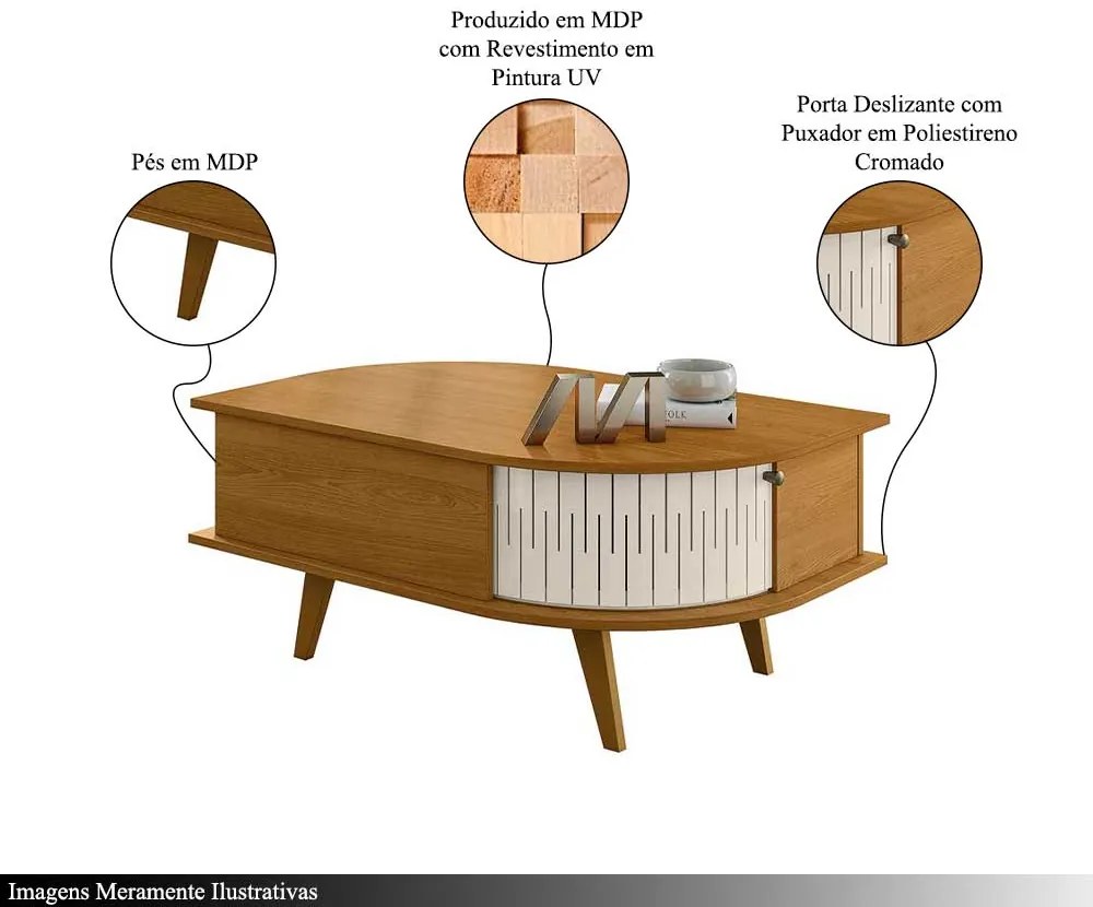 Mesa de Centro Decorativa Marion MDP 2 Portas Deslizantes Cinamomo/OffWhite G97 - Gran Belo